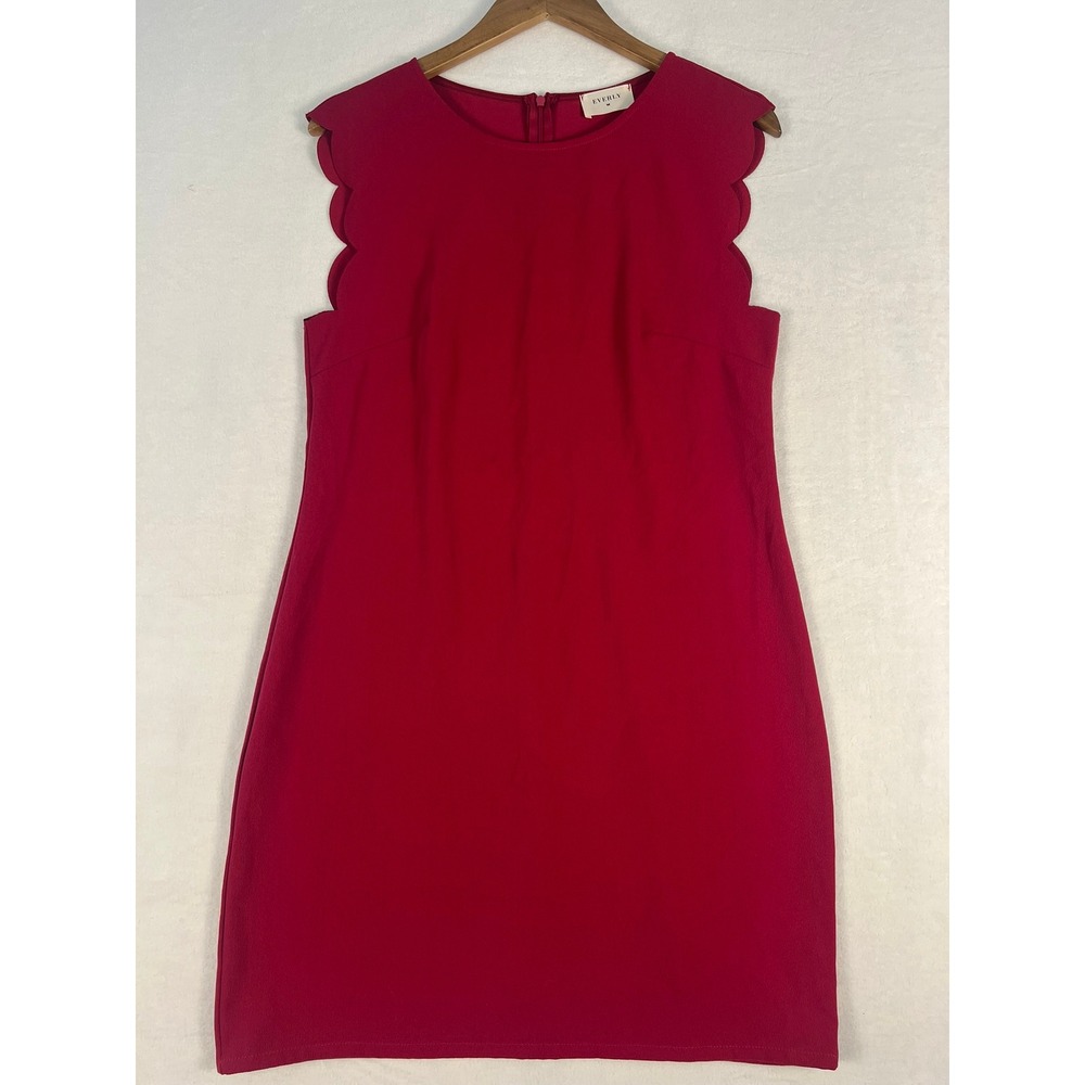 Everly Scalloped Shift Dress W Med Red Sleeveless Office Old Money Romantic Chic